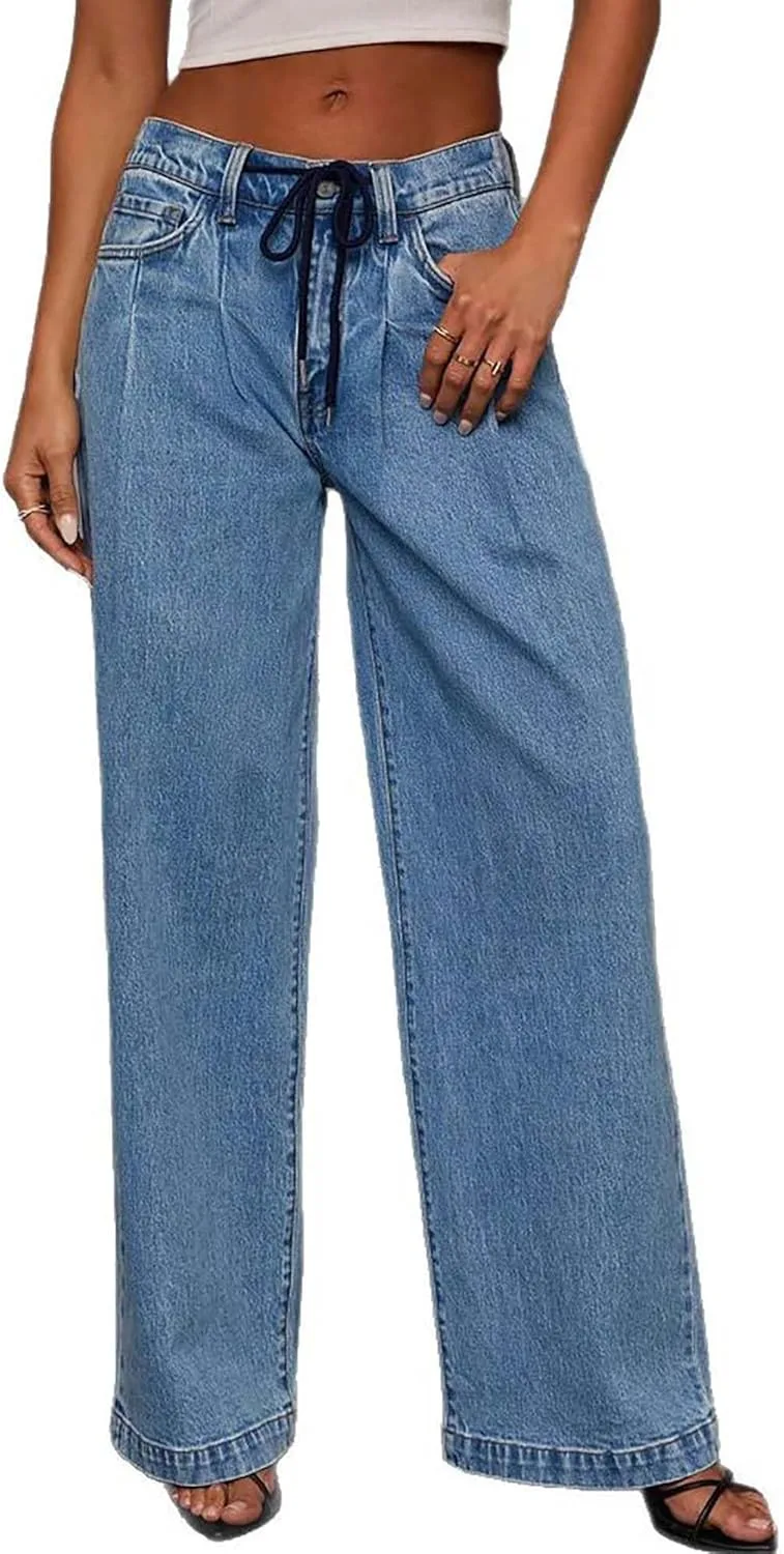 Женские джинсы с завязками, широкие, свободные, прямые QLAUYIOE
Женские джинсы с завязками, широкие, свободные, прямые QLAUYIOE