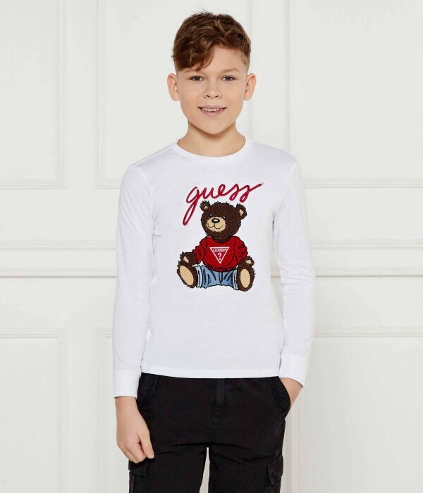 Лонгслив детский Guess с вышитым медведем, белый 
Лонгслив детский Guess с вышитым медведем, белый