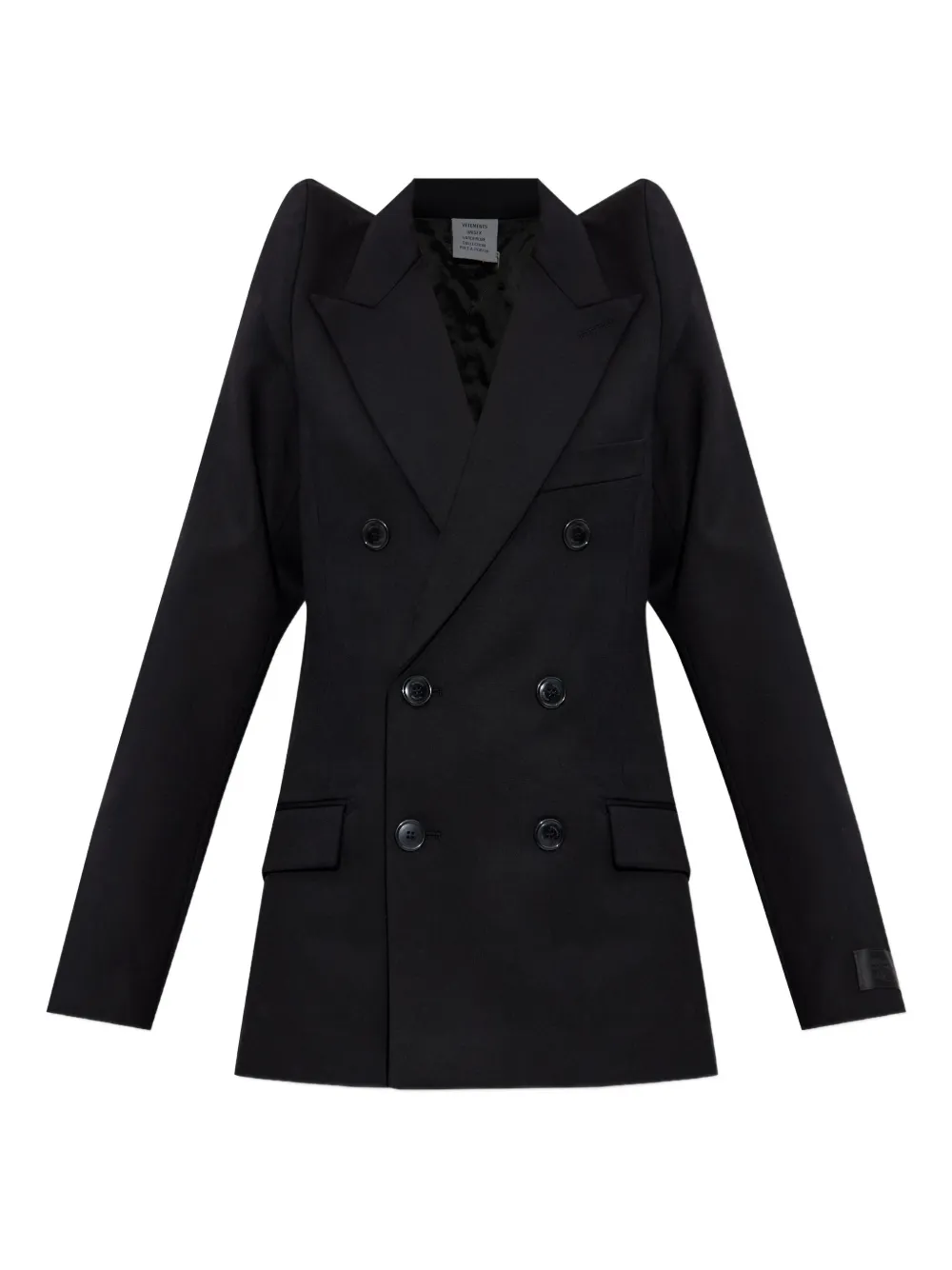 Двубортный пиджак с объемными плечами VETEMENTS, черный
Двубортный пиджак с объемными плечами VETEMENTS, черный