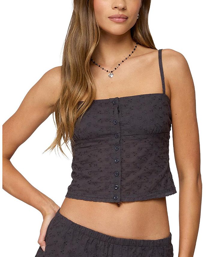 Шая Топ с пуговицами и ажурными вставками Edikted, серый
Шая Топ с пуговицами и ажурными вставками Edikted, серый