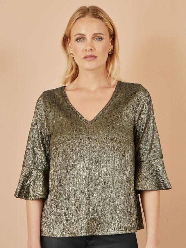 Блузка с v-образным вырезом и металлизированными рукавами три четверти Yumi
Блузка с v-образным вырезом и металлизированными рукавами три четверти Yumi