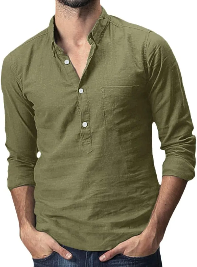 Мужская хлопковая льняная рубашка-поло с длинным рукавом и карманами
Мужская хлопковая льняная рубашка-поло с длинным рукавом и карманами