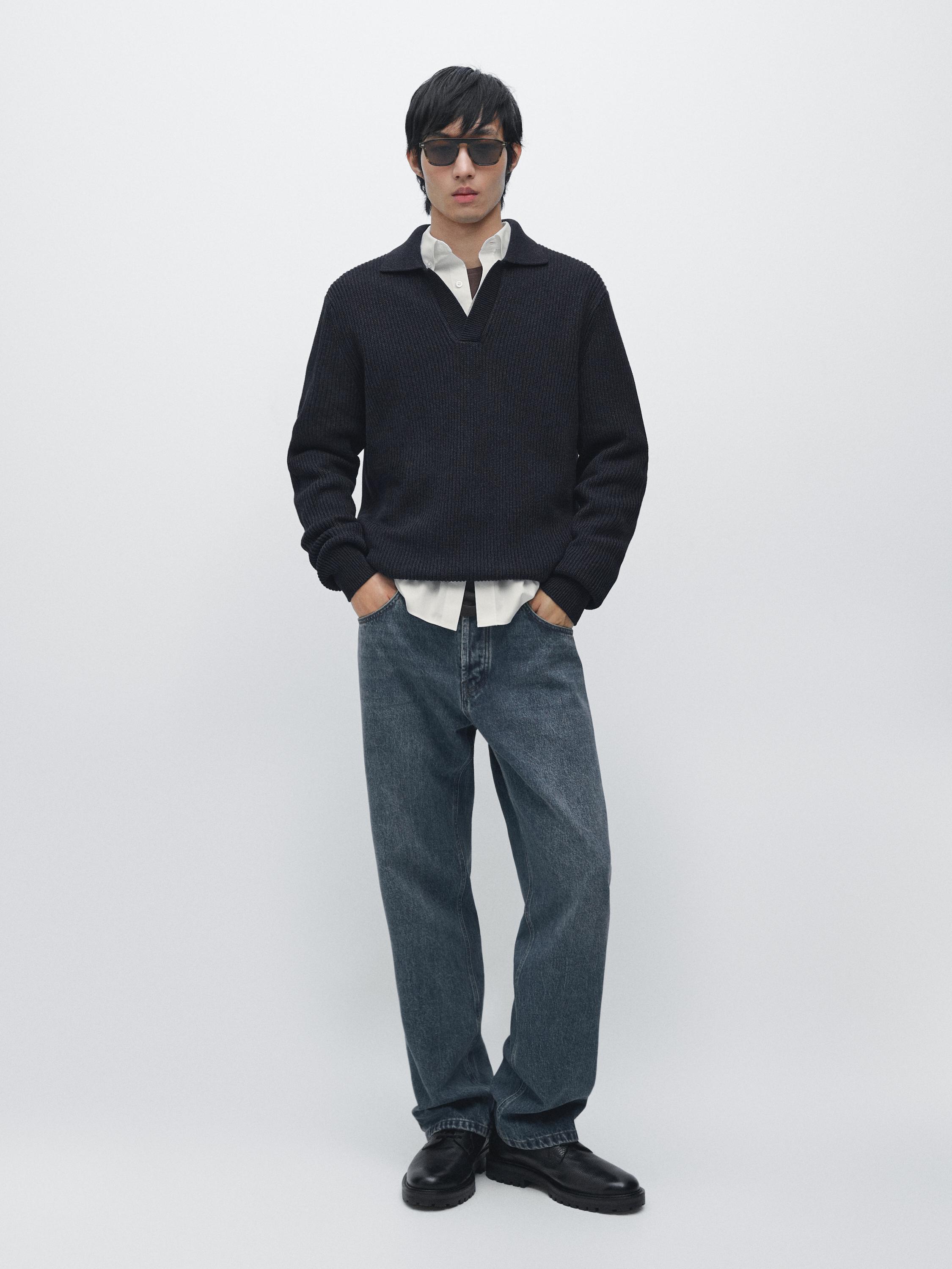 Вязаный хлопковый свитер-поло Massimo Dutti, navy blue
Вязаный хлопковый свитер-поло Massimo Dutti, navy blue