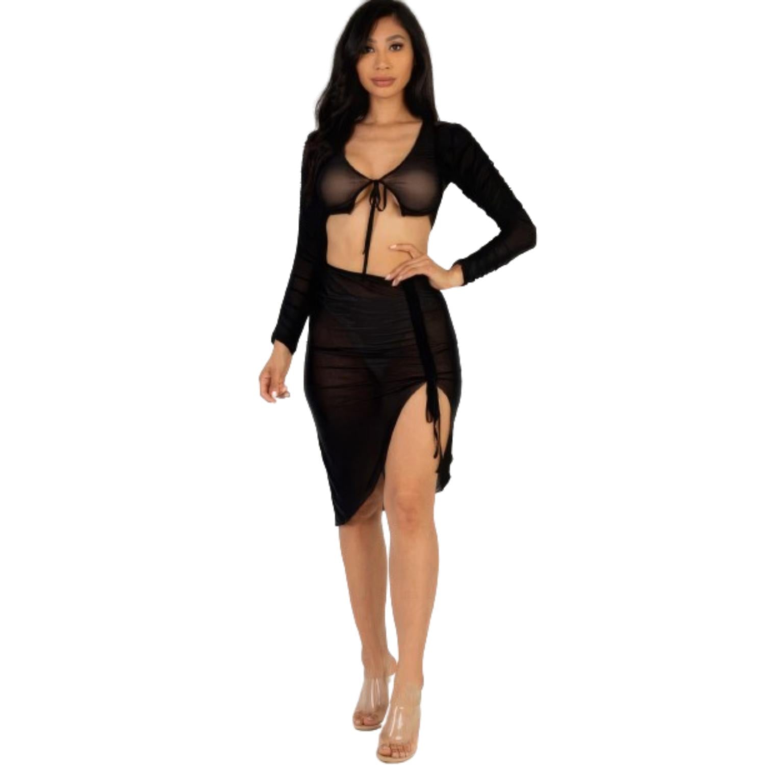 Сексуальная прозрачная сетчатая юбка с завязками и сборками FASHNZFAB, черный 
Сексуальная прозрачная сетчатая юбка с завязками и сборками FASHNZFAB, черный