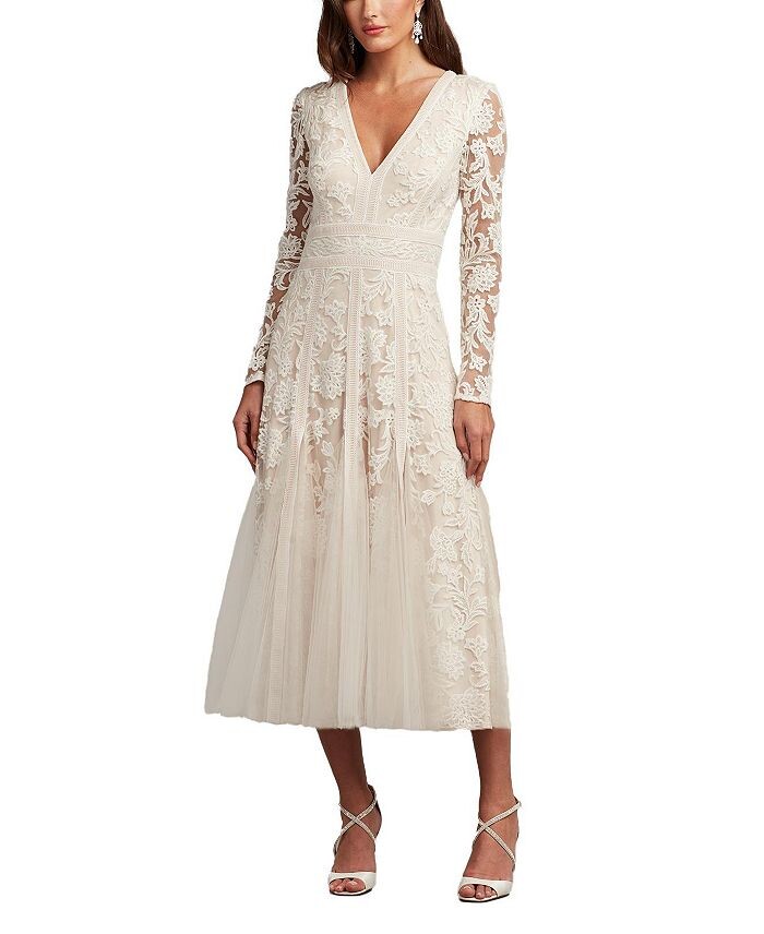 Платье миди из тюля Tadashi Shoji Rafferty с вышивкой, слоновая кость/кремовый 
Платье миди из тюля Tadashi Shoji Rafferty с вышивкой, слоновая кость/кремовый