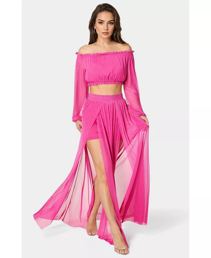 Женское платье из двух частей с высоким разрезом из сетки Bebe, розовый
Женское платье из двух частей с высоким разрезом из сетки Bebe, розовый