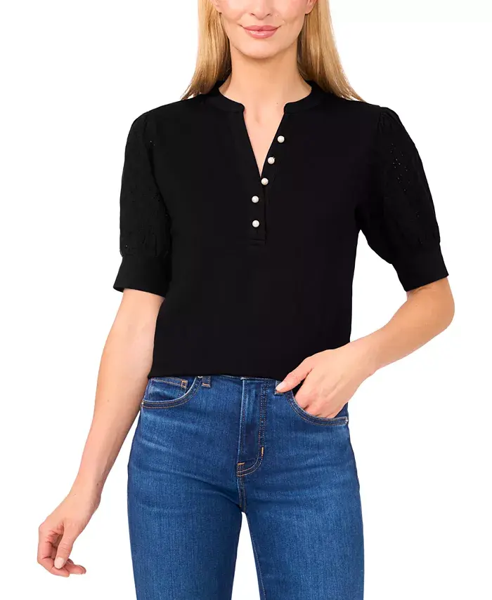 Женский топ из хлопка с пышными рукавами и комбинированными материалами CeCe, серый
Женский топ из хлопка с пышными рукавами и комбинированными материалами CeCe, серый