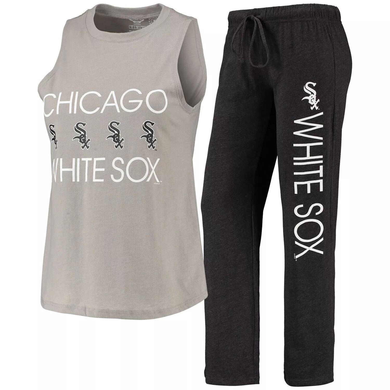 Женский спортивный костюм черного/серого цвета Chicago White Sox Meter с майкой и брюками для сна
Женский спортивный костюм черного/серого цвета Chicago White Sox Meter с майкой и брюками для сна