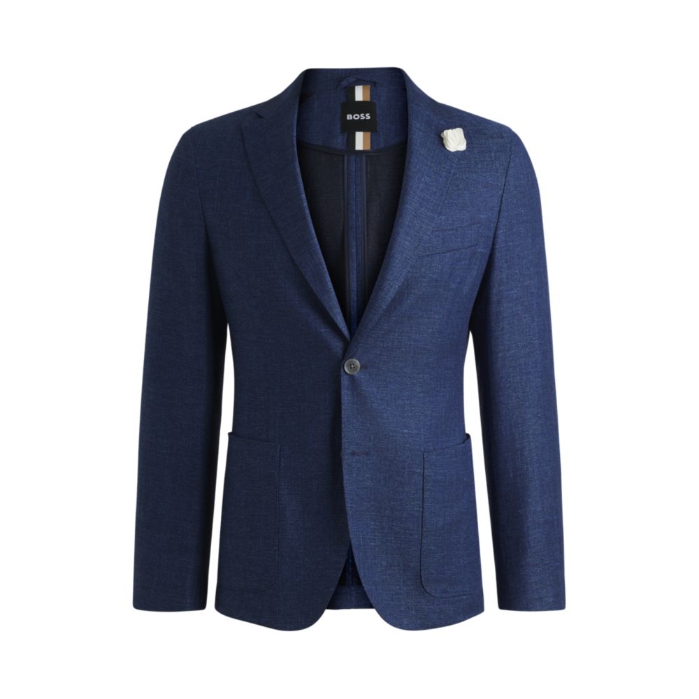 Приталенный блейзер из ткани с микроузором BOSS, темно-синий
Приталенный блейзер из ткани с микроузором BOSS, темно-синий