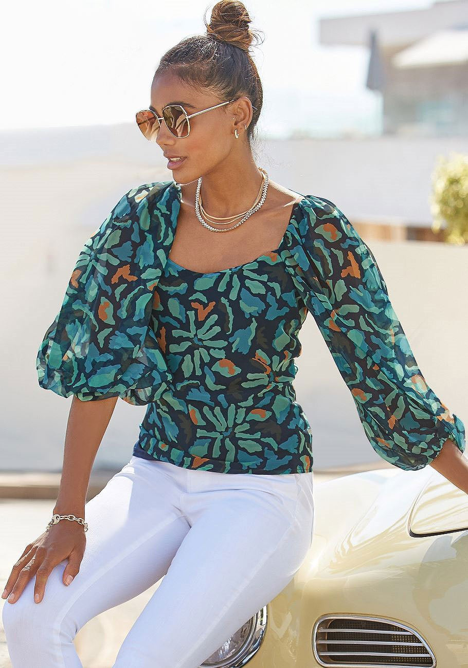 Женская блузка LASCANA с плиссированными рукавами-фонариками, цвет green patterned
Женская блузка LASCANA с плиссированными рукавами-фонариками, цвет green patterned