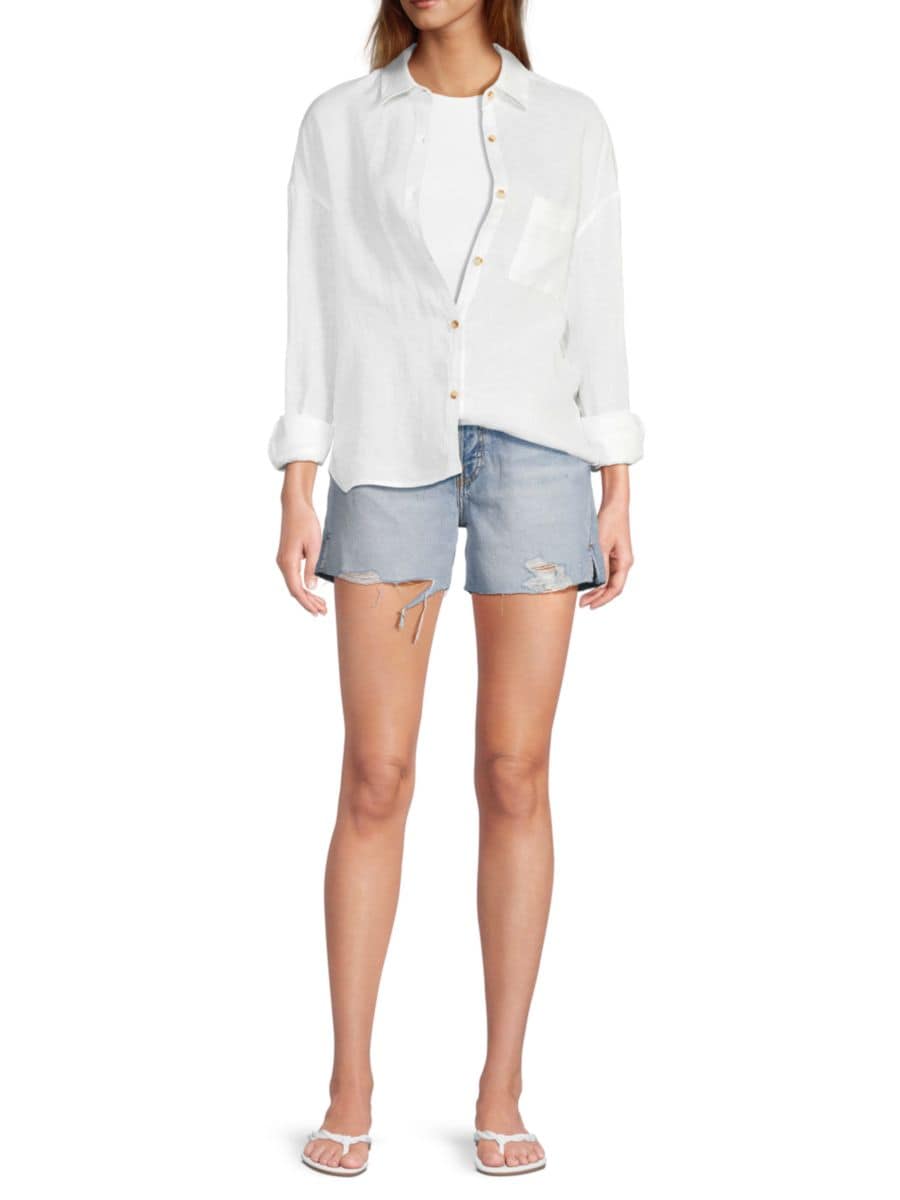 Рубашка оверсайз из 100% льна Saks Fifth Avenue, белый 
Рубашка оверсайз из 100% льна Saks Fifth Avenue, белый