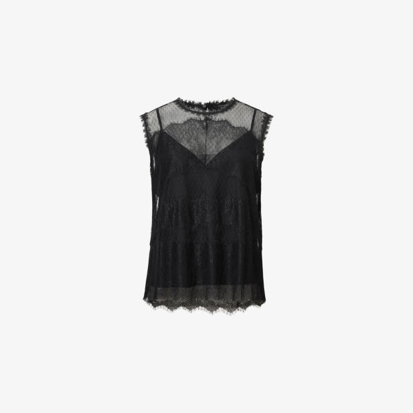 Топ Allsaints Clara с кружевной вышивкой и волнистым подолом, черный
Топ Allsaints Clara с кружевной вышивкой и волнистым подолом, черный