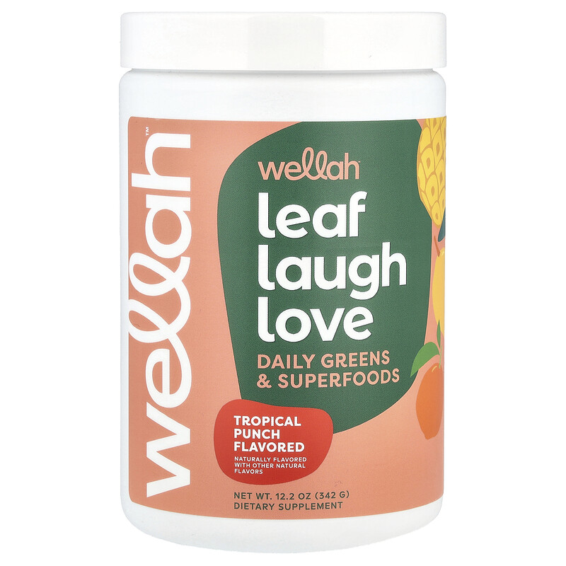 Wellah, Leaf Laugh Love, Daily Greens & Superfood, тропический пунш, 342 г (12,2 унции)
Wellah, Leaf Laugh Love, Daily Greens & Superfood, тропический пунш, 342 г (12,2 унции)