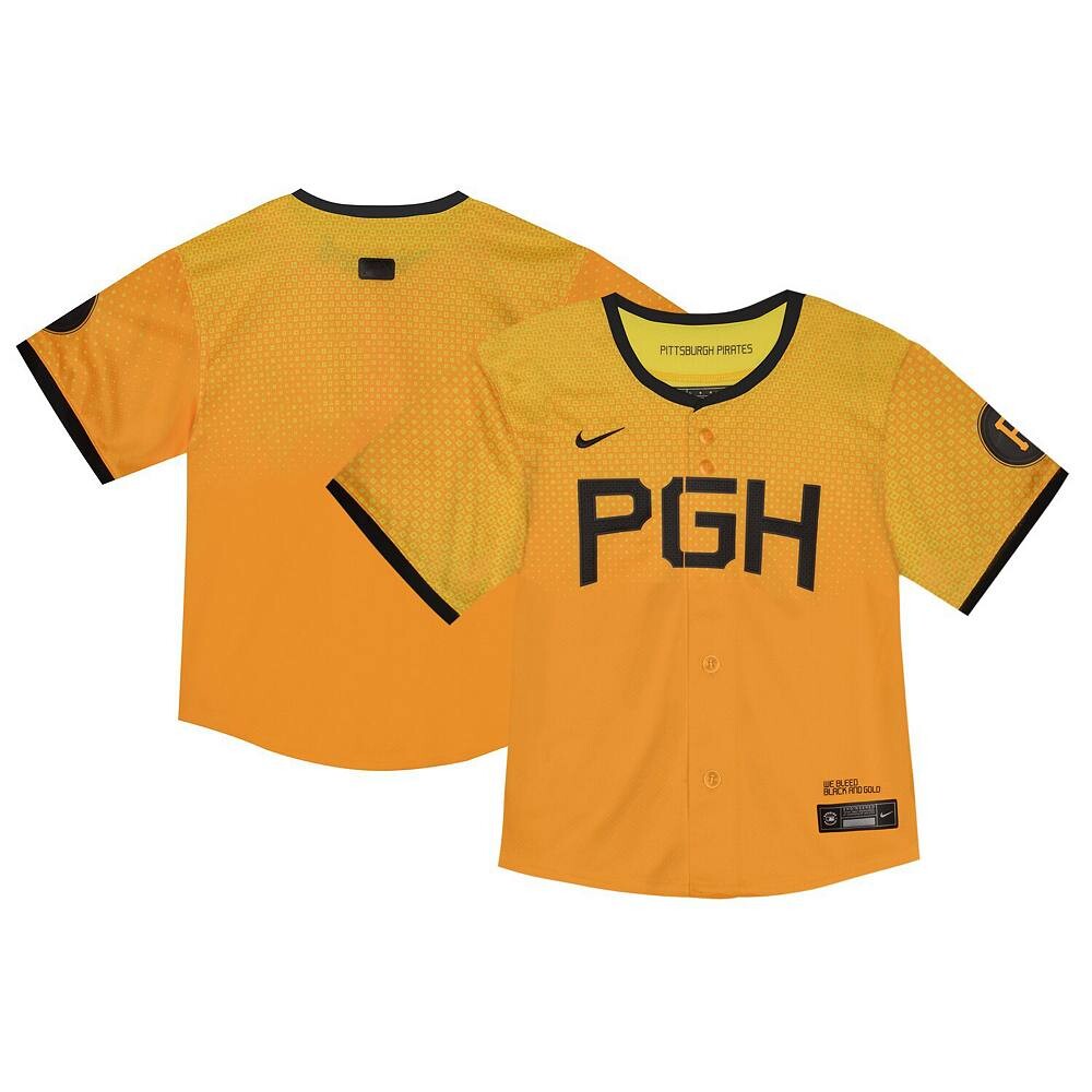 Желтая майка Nike Pittsburgh Pirates City Connect Limited для малышей, цвет Pir Gold
Желтая майка Nike Pittsburgh Pirates City Connect Limited для малышей, цвет Pir Gold