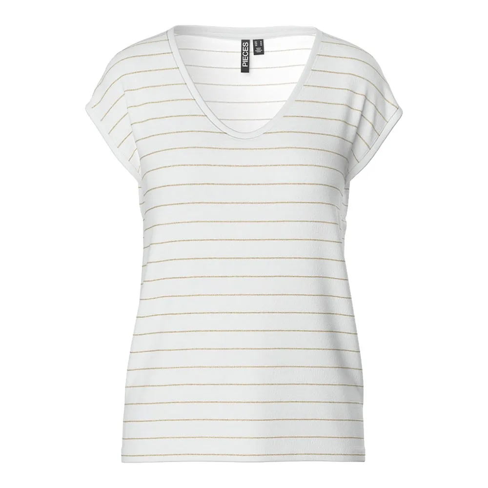Футболка с коротким рукавом Pieces Billo Lurex Stripes, белый 
Футболка с коротким рукавом Pieces Billo Lurex Stripes, белый