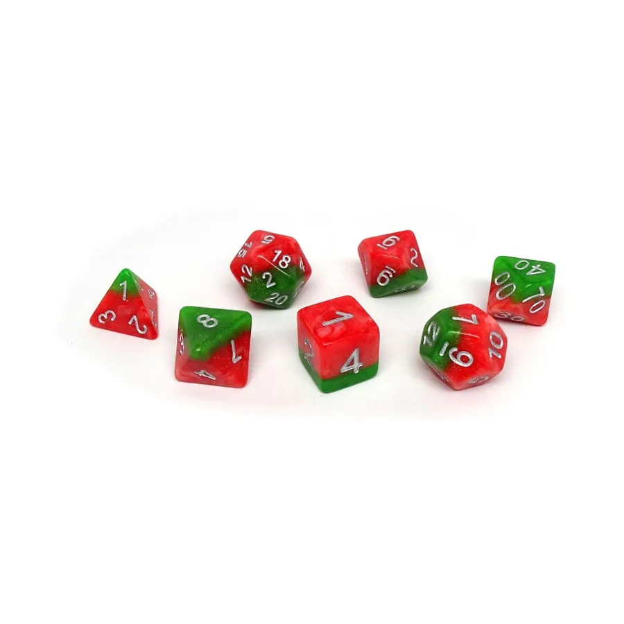 Красный и зеленый двухцветный с серебром (7), Dice - 7 Piece Poly Sets - Multi-Tone (Easy Roller Dice)
Красный и зеленый двухцветный с серебром (7), Dice - 7 Piece Poly Sets - Multi-Tone (Easy Roller Dice)
