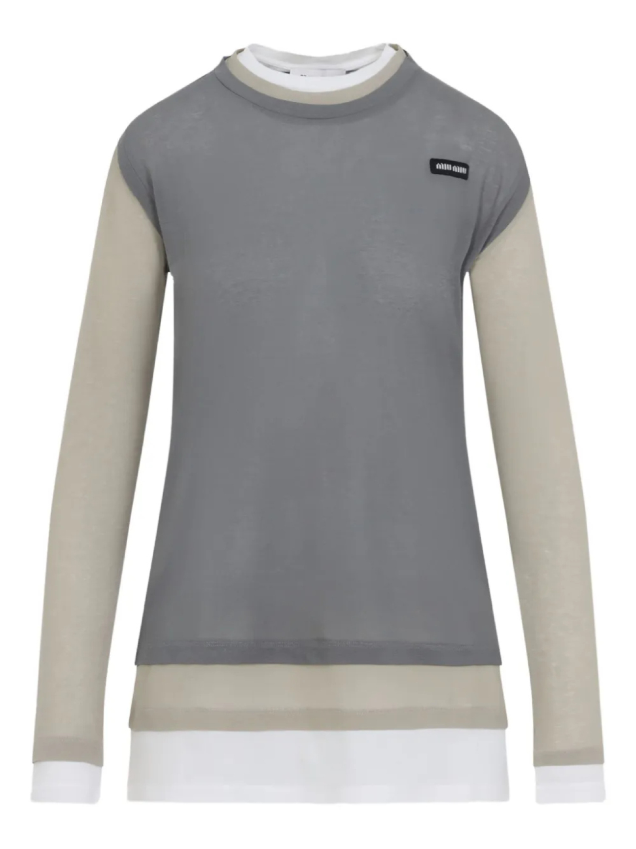 Футболка с длинными рукавами и многослойным принтом Miu Miu, серый
Футболка с длинными рукавами и многослойным принтом Miu Miu, серый