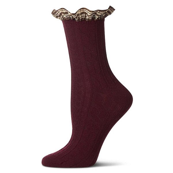 Женские носки из шерстяной смеси в клетку с манжетой-рюшем и цепным стежком Memoi, Burgundy
Женские носки из шерстяной смеси в клетку с манжетой-рюшем и цепным стежком Memoi, Burgundy