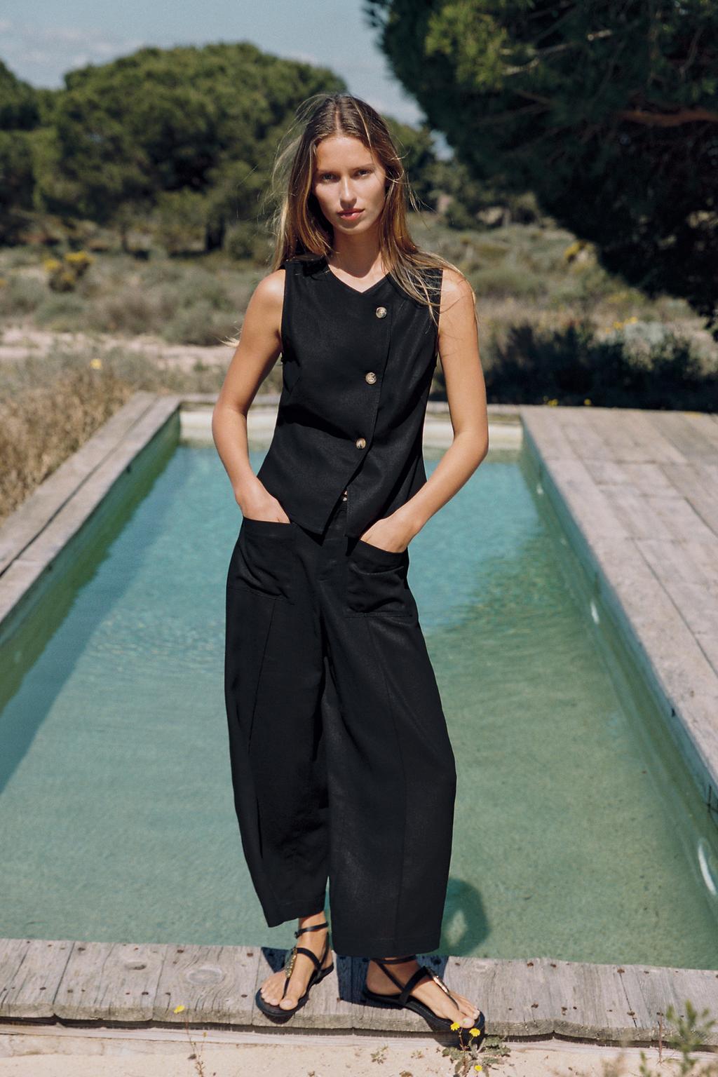 Льняные брюки-кюлоты с поясом ZARA, черный
Льняные брюки-кюлоты с поясом ZARA, черный