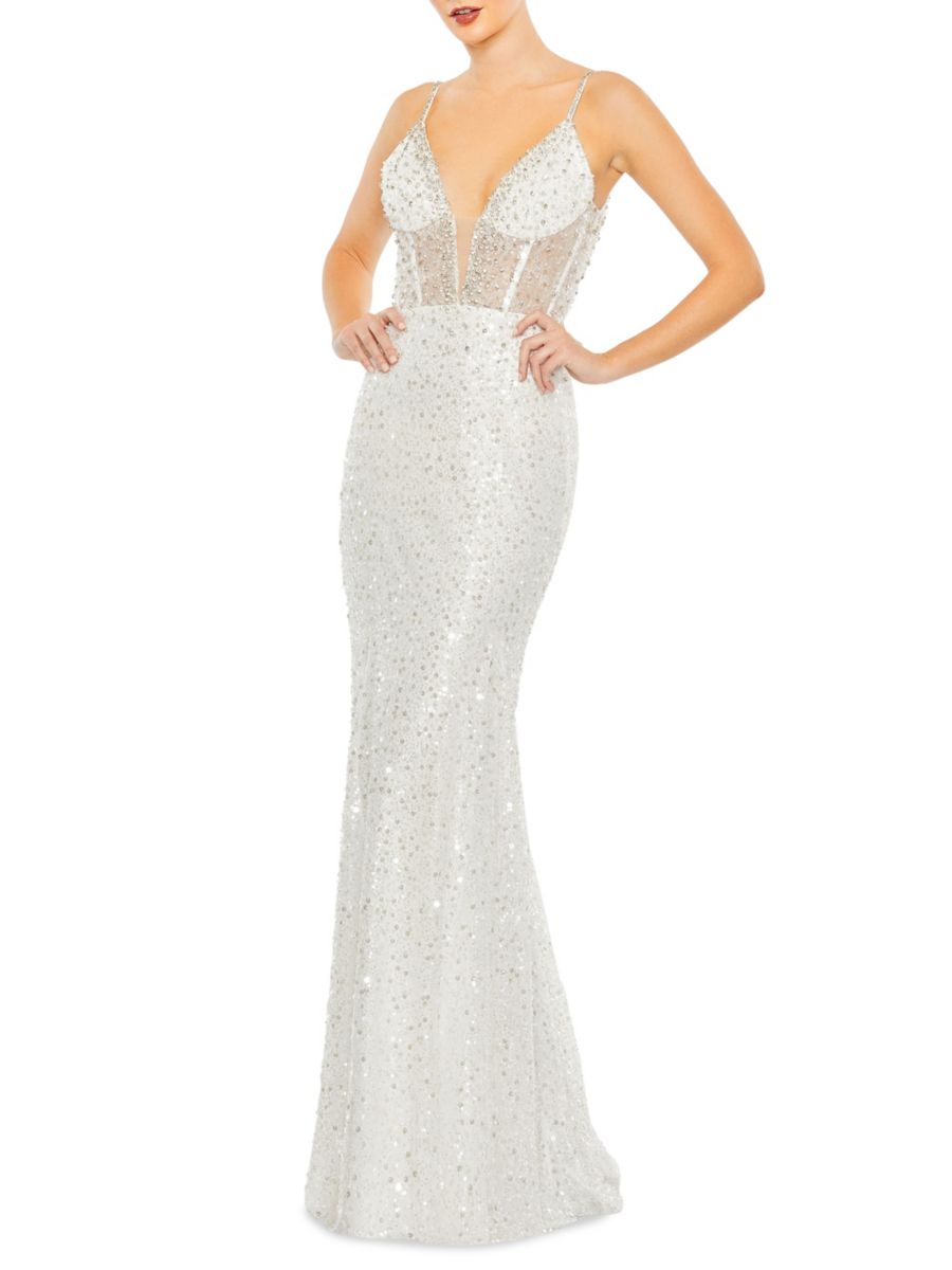 Платье-корсет с глубоким вырезом и отделкой бисером Mac Duggal, белый
Платье-корсет с глубоким вырезом и отделкой бисером Mac Duggal, белый