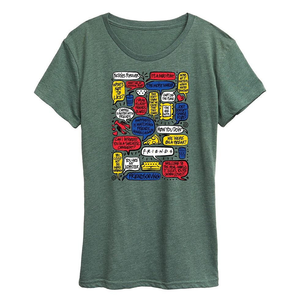 Женская футболка с цитатами из речевых пузырей и рисунком друзей Licensed Character, цвет Heather Green
Женская футболка с цитатами из речевых пузырей и рисунком друзей Licensed Character, цвет Heather Green