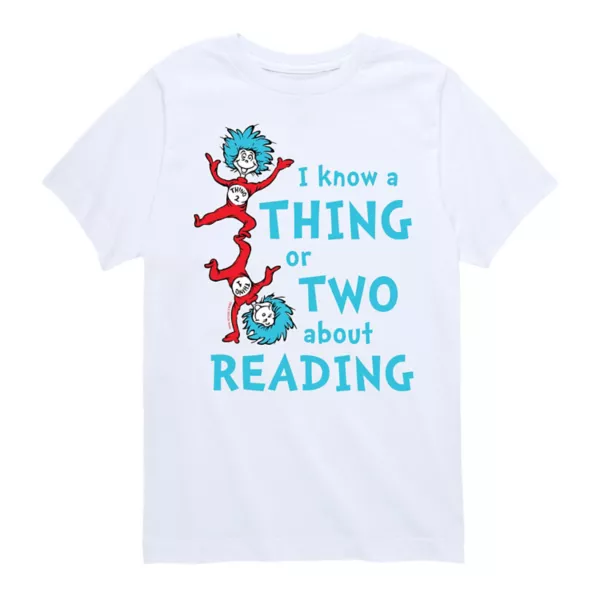 Мальчики 8-20 лет, Доктор Сьюз, Кот в шляпе, пара слов о чтении, графическая футболка Licensed Character, белый