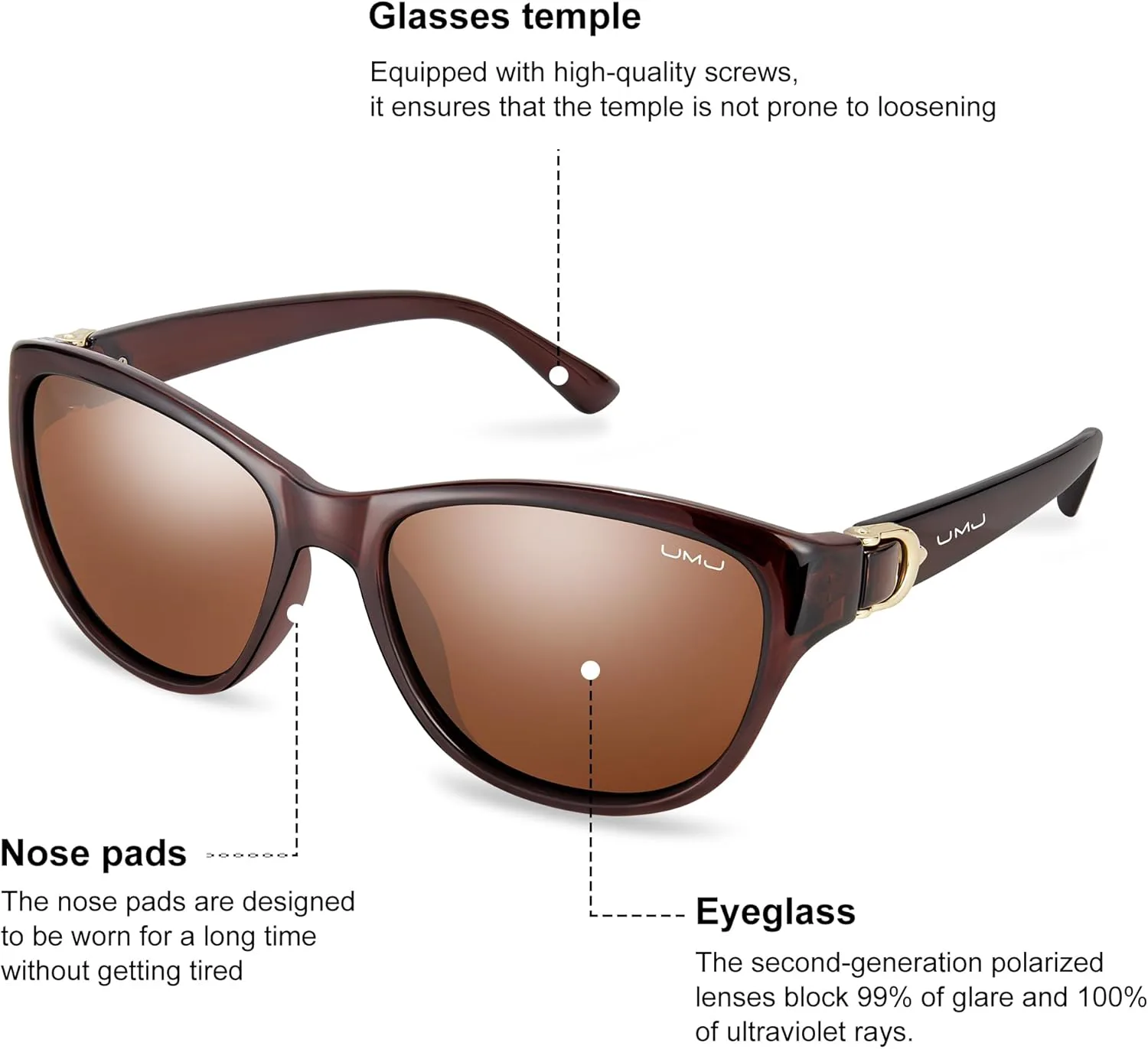 Поляризованные солнцезащитные очки для женщин - стильные очки с защитой от УФ-излучения для женщин - модные женские солнцезащитные очки UMJ, Brown Frame/Brown Lens
Поляризованные солнцезащитные очки для женщин - стильные очки с защитой от УФ-излучения для женщин - модные женские солнцезащитные очки UMJ, Brown Frame/Brown Lens