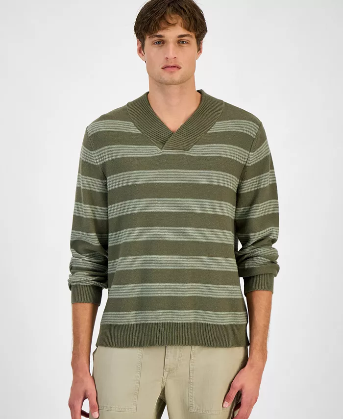 Мужской свитер с воротником-шалькой в полоску Sun + Stone, зеленый
Мужской свитер с воротником-шалькой в полоску Sun + Stone, зеленый