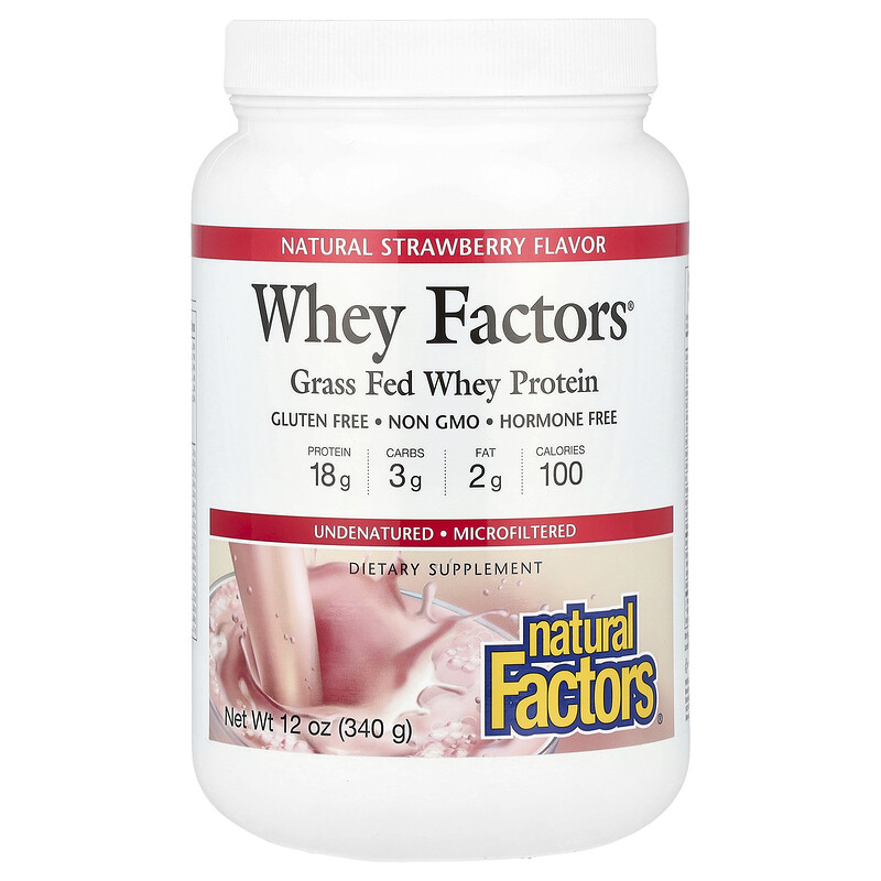 Natural Factors, Whey Factors, сывороточный протеин травяного откорма, натуральная клубника, 340 г (12 унций)
Natural Factors, Whey Factors, сывороточный протеин травяного откорма, натуральная клубника, 340 г (12 унций)