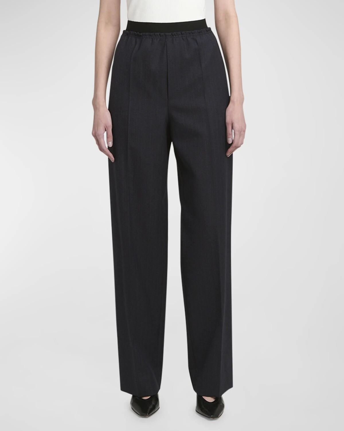 Прямые шерстяные брюки в тонкую полоску Bottega Veneta, цвет Blue/Black 
Прямые шерстяные брюки в тонкую полоску Bottega Veneta, цвет Blue/Black