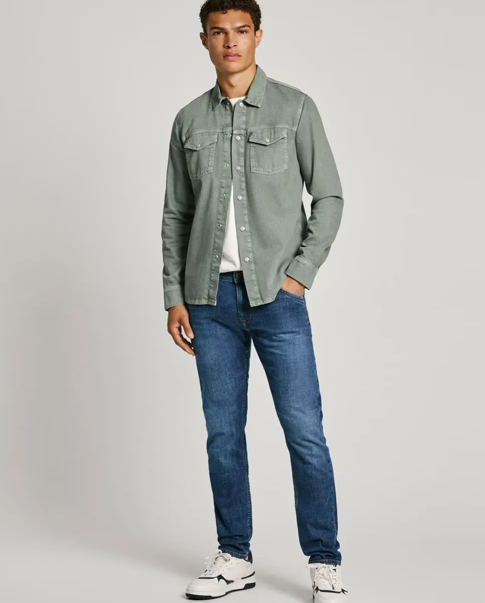 Мужские зауженные джинсы синего цвета с выцветшим эффектом Pepe Jeans, синий 
Мужские зауженные джинсы синего цвета с выцветшим эффектом Pepe Jeans, синий