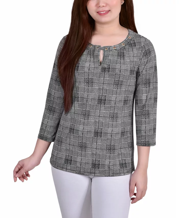 Женский топ с рукавами 3/4 и люверсами NY Collection, мультиколор 
Женский топ с рукавами 3/4 и люверсами NY Collection, мультиколор