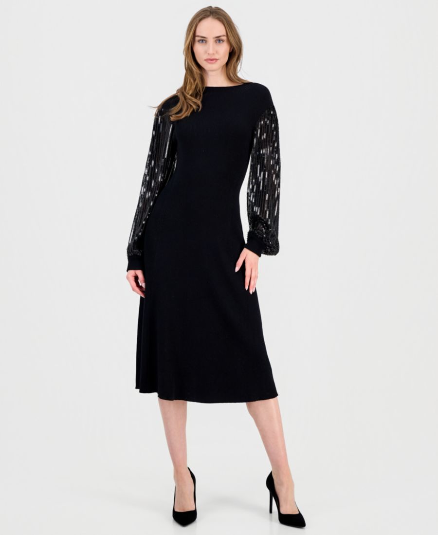 Женское ребристое платье с украшенными рукавами T Tahari, Black / Black Sequin
Женское ребристое платье с украшенными рукавами T Tahari, Black / Black Sequin