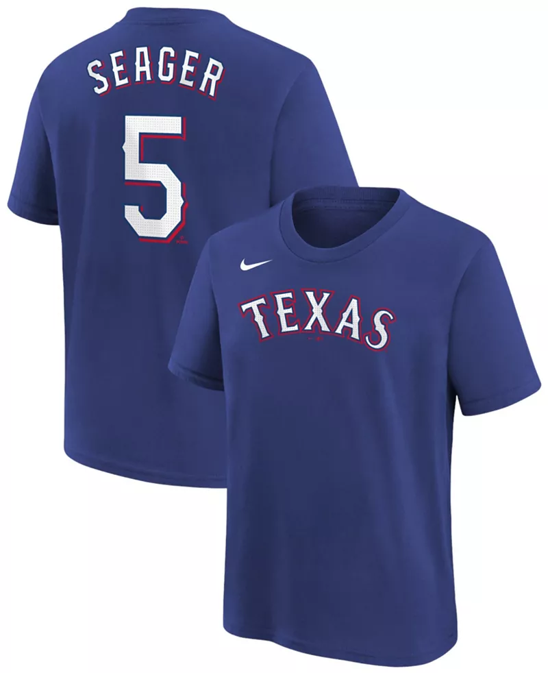 Синяя домашняя футболка Nike Youth Texas Rangers Corey Seager #5
Синяя домашняя футболка Nike Youth Texas Rangers Corey Seager #5