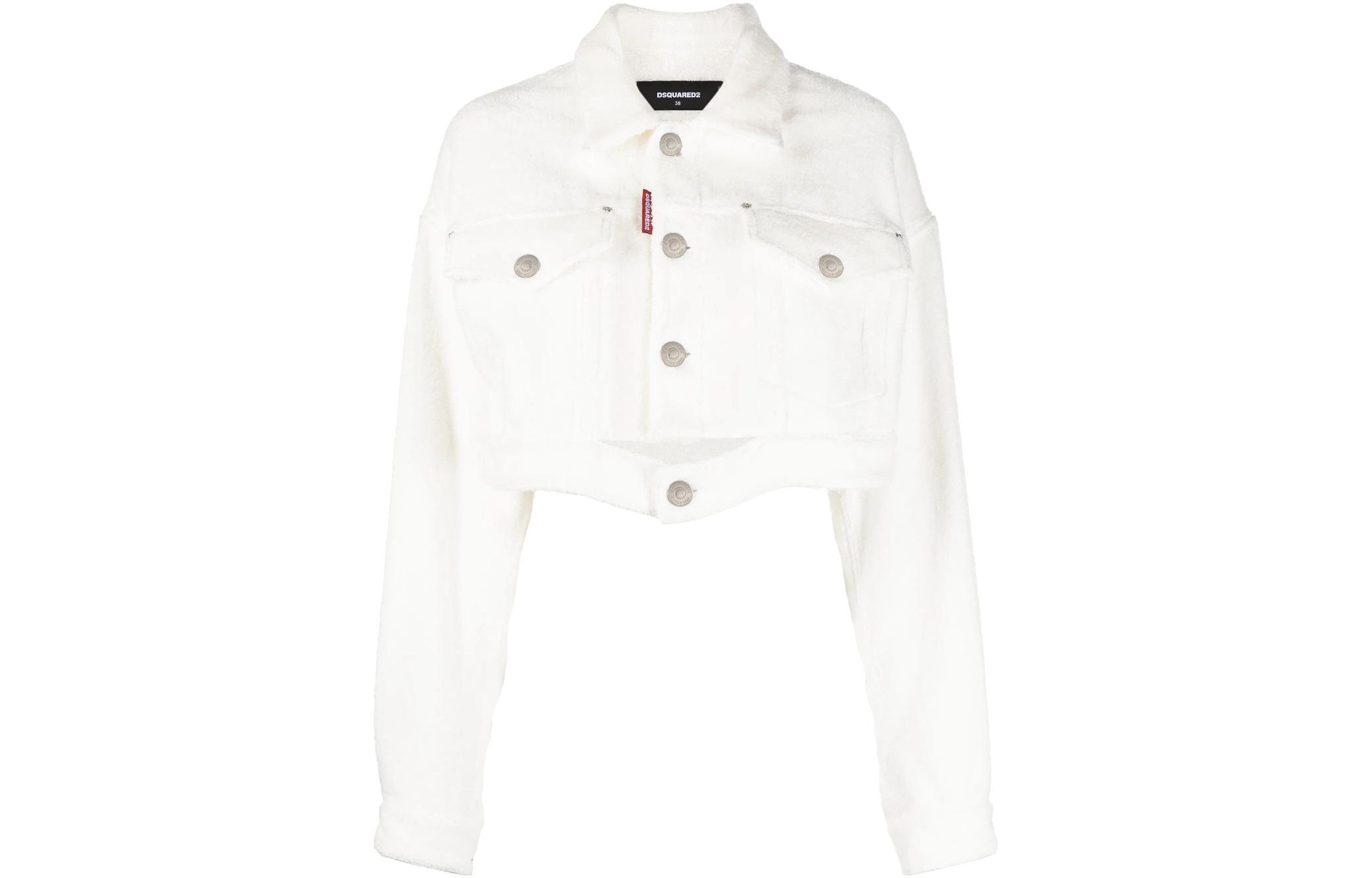 DSQUARED 2 Dsquared2 Застёгивающаяся укороченная джинсовая куртка, White 
DSQUARED 2 Dsquared2 Застёгивающаяся укороченная джинсовая куртка, White