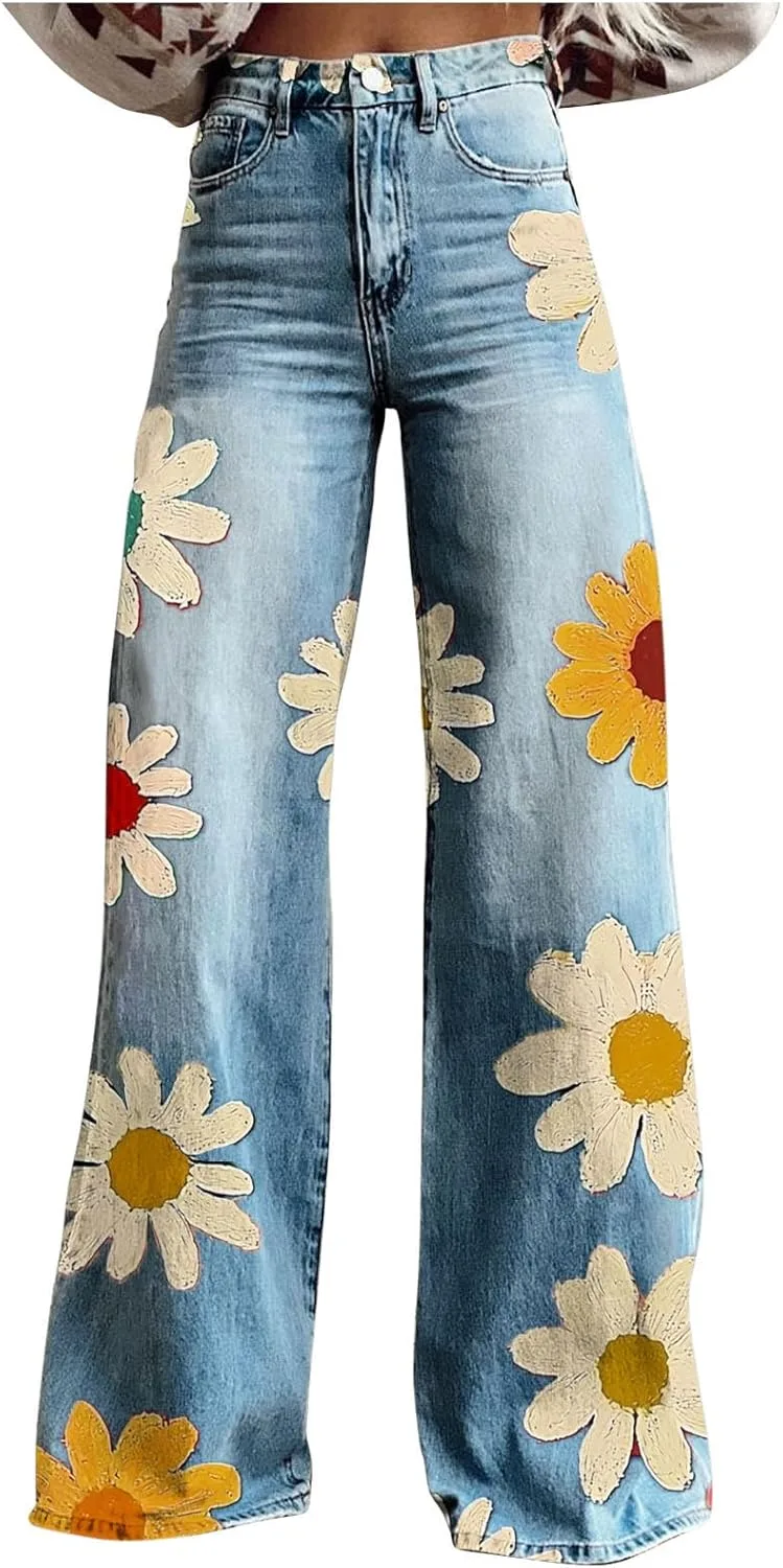Женские винтажные джинсы с цветочным принтом, расклешенные, на высокой талии
Женские винтажные джинсы с цветочным принтом, расклешенные, на высокой талии