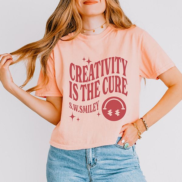 SWSmiley creativity is the cure - женский бокси кроп топ с принтом Simply Sage Market, Peachy
SWSmiley creativity is the cure - женский бокси кроп топ с принтом Simply Sage Market, Peachy