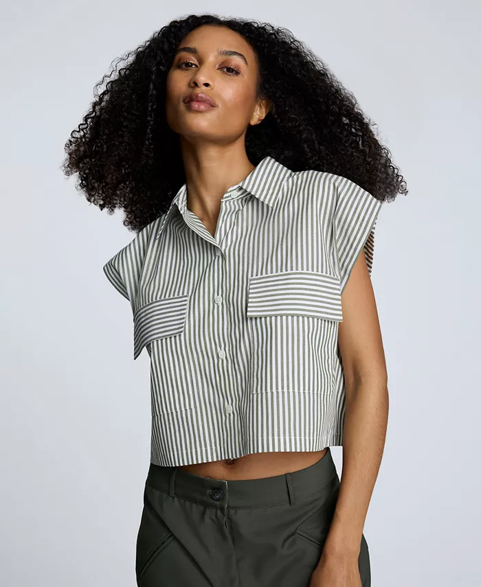 Женская хлопковая укороченная рубашка без рукавов в полоску Kenneth Cole, белый
Женская хлопковая укороченная рубашка без рукавов в полоску Kenneth Cole, белый