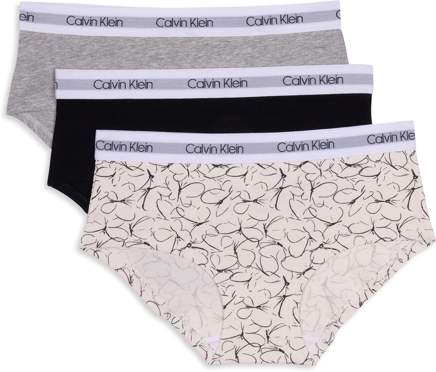 Комплект нижнего белья Calvin Klein Girls Hipster, 3 шт., Butterfly Vanilla/Black/Heather Gray
Комплект нижнего белья Calvin Klein Girls Hipster, 3 шт., Butterfly Vanilla/Black/Heather Gray