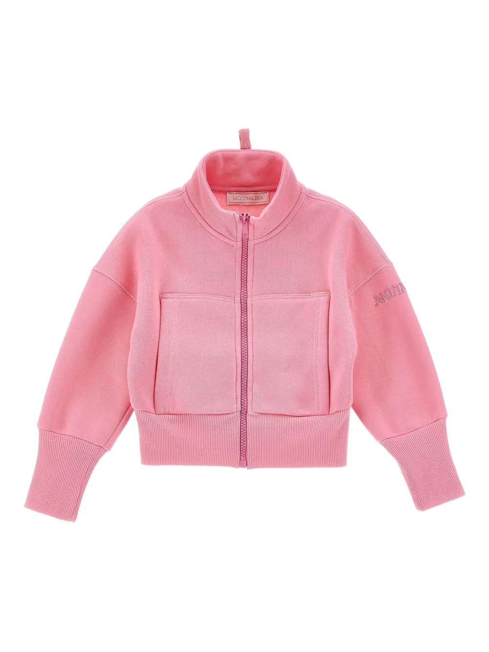 Укороченная толстовка на молнии Monnalisa, розовый 
Укороченная толстовка на молнии Monnalisa, розовый