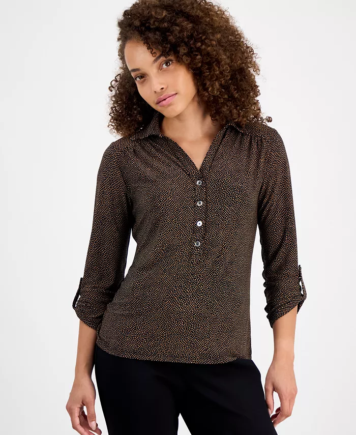 Миниатюрный топ с рукавами 3/4 и отложным воротником AK Anne Klein, черный
Миниатюрный топ с рукавами 3/4 и отложным воротником AK Anne Klein, черный