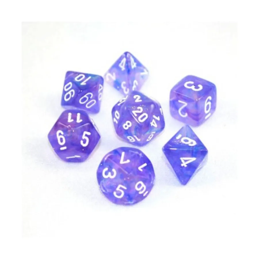 Поли-набор фиолетовый с белым (7) (1-е издание), Dice - Borealis - Poly Set (Chessex)
Поли-набор фиолетовый с белым (7) (1-е издание), Dice - Borealis - Poly Set (Chessex)