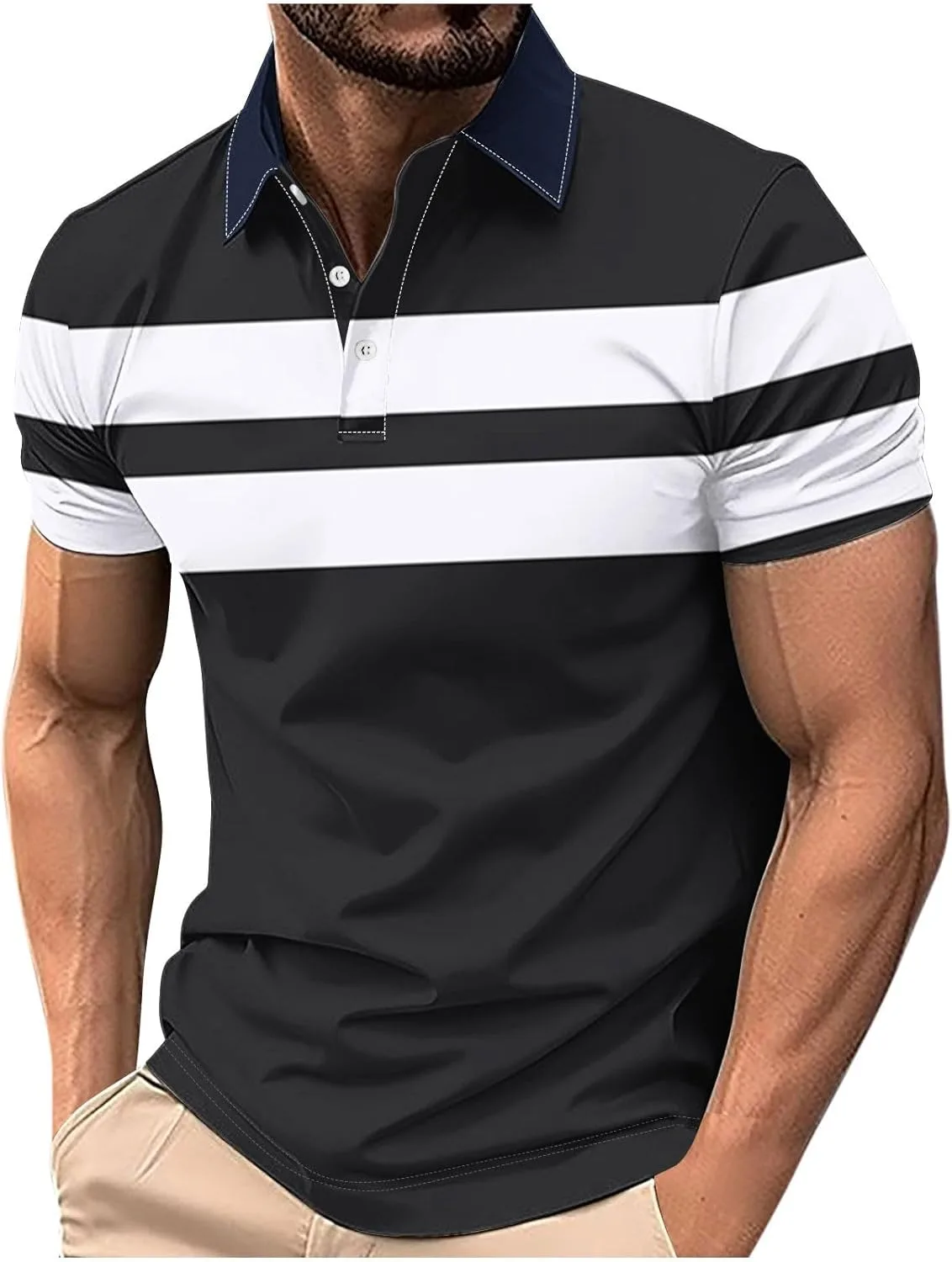 Мужская футболка Henley с коротким рукавом и полосками
Мужская футболка Henley с коротким рукавом и полосками