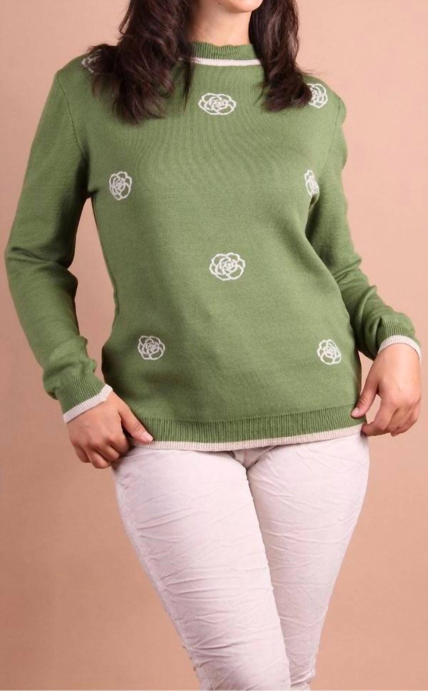 Роза Длинный Рукав Свитер В Зеленом GIGI MODA 
Роза Длинный Рукав Свитер В Зеленом GIGI MODA