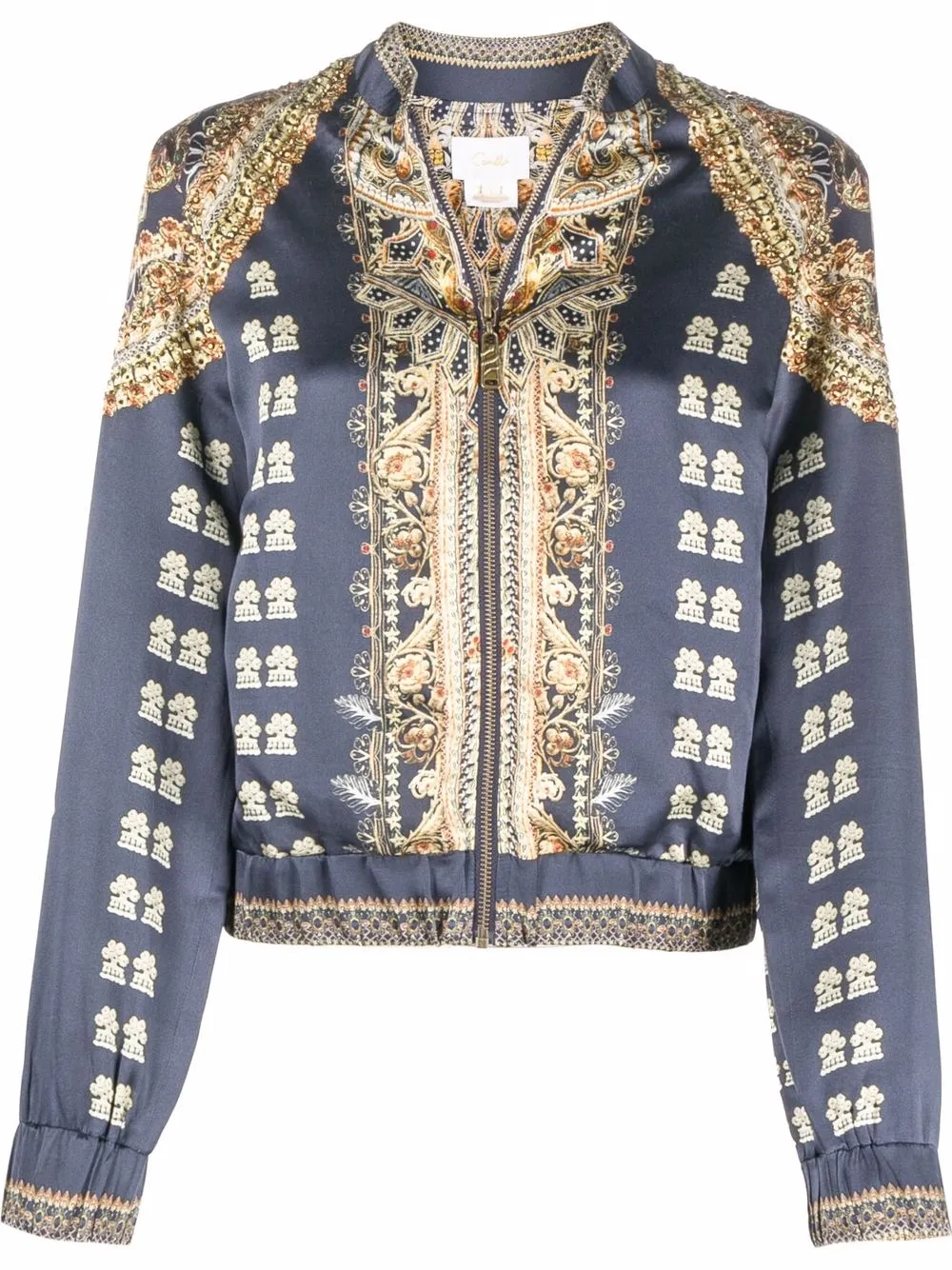 Шелковый бомбер с графичным принтом Camilla, синий
Шелковый бомбер с графичным принтом Camilla, синий