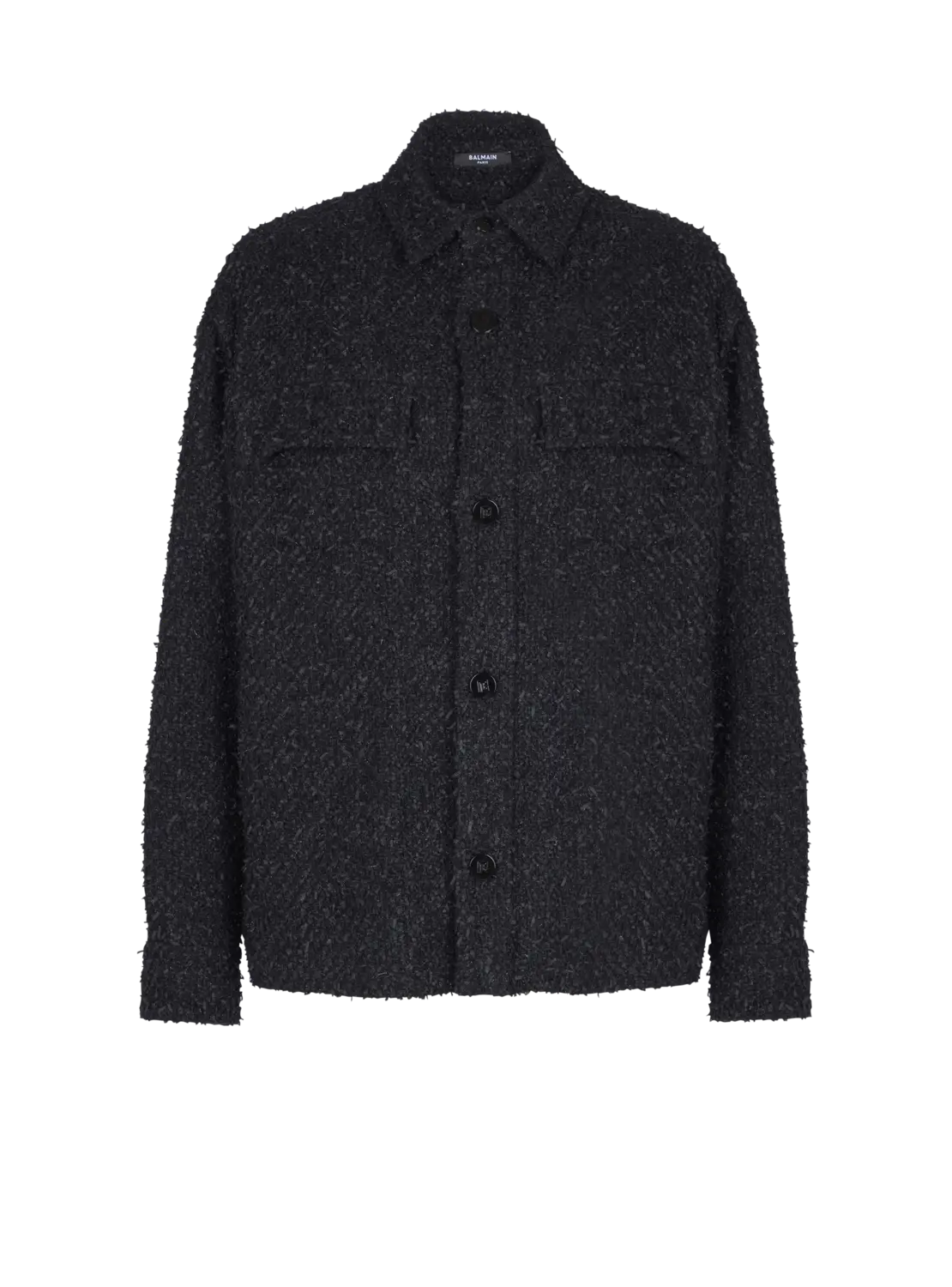 Твидовая рубашка-овершот с монограммой Balmain, черный
Твидовая рубашка-овершот с монограммой Balmain, черный
