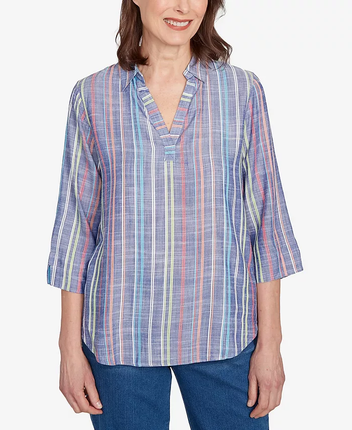 Petite El Paso Текстурированный топ с разноцветным полосатым воротником Alfred Dunner, синий
Petite El Paso Текстурированный топ с разноцветным полосатым воротником Alfred Dunner, синий