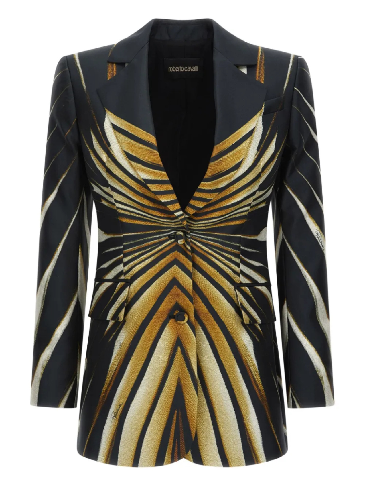 Приталенный блейзер с принтом Ray Of Gold Roberto Cavalli, золотой 
Приталенный блейзер с принтом Ray Of Gold Roberto Cavalli, золотой