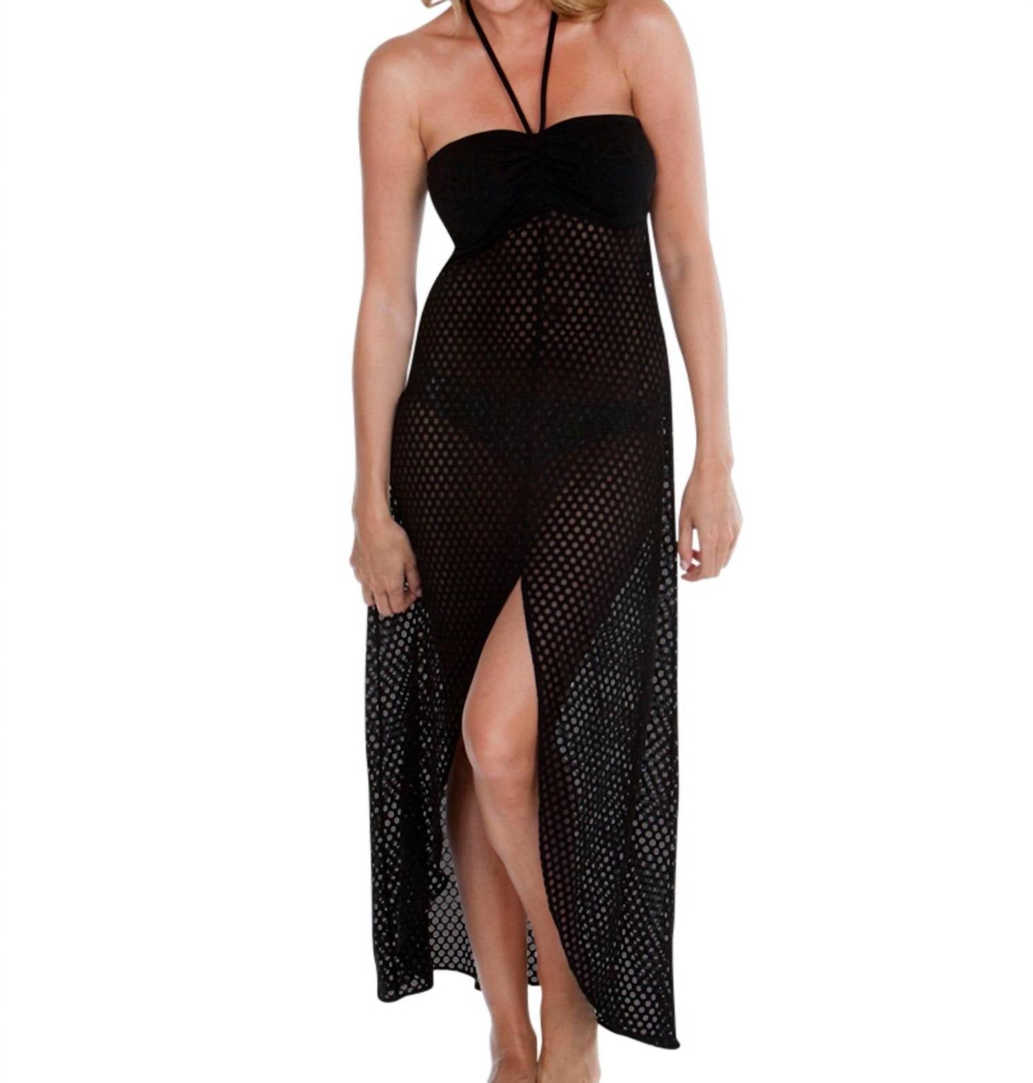 Платье-бандо с асимметричным вырезом спереди в черный горошек Dotti
Платье-бандо с асимметричным вырезом спереди в черный горошек Dotti