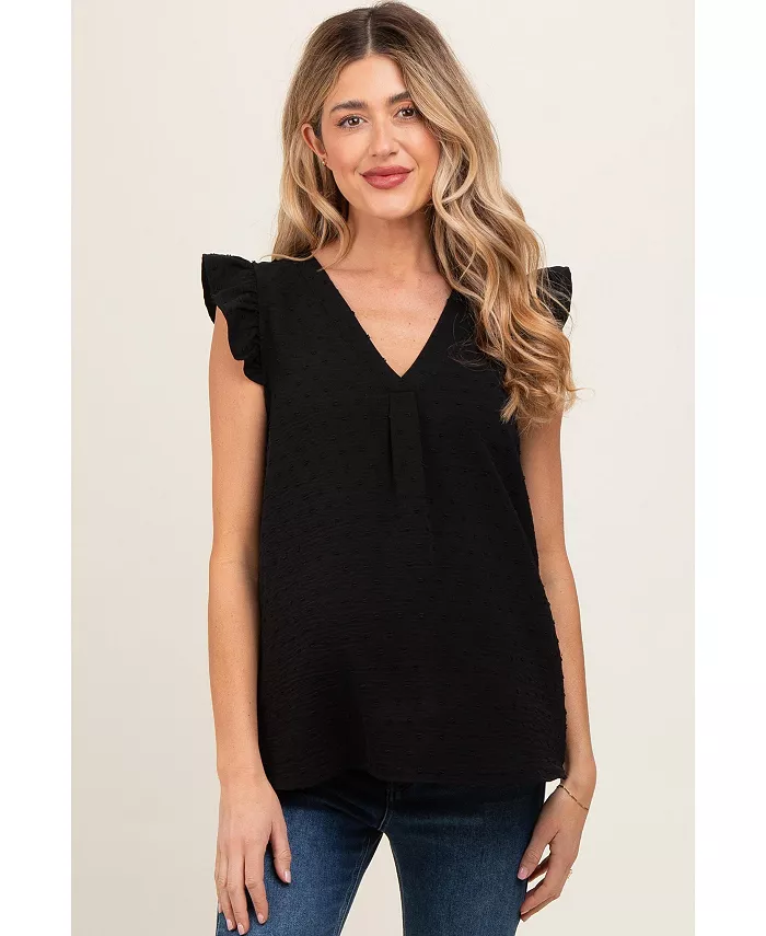 Черный топ для беременных в горошек с рукавами-крылышками и V-образным вырезом Pinkblush 
Черный топ для беременных в горошек с рукавами-крылышками и V-образным вырезом Pinkblush